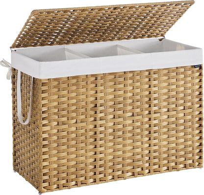 SONGMICS Laundry Hamper with Lid, 23.8 Gal (90 L) Synthetic Rattan,Foldable