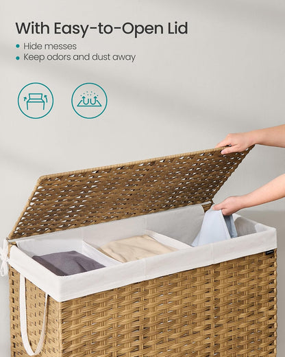SONGMICS Laundry Hamper with Lid, 23.8 Gal (90 L) Synthetic Rattan,Foldable