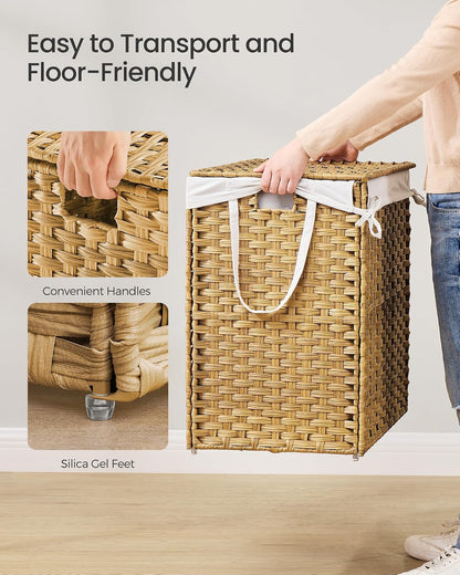 SONGMICS Laundry Hamper with Lid, 23.8 Gal (90 L) Synthetic Rattan,Foldable