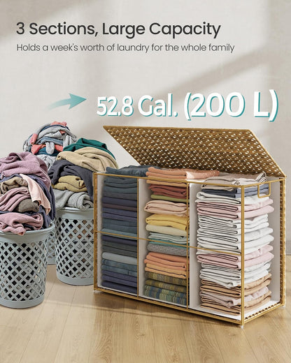 SONGMICS Laundry Hamper with Lid, 23.8 Gal (90 L) Synthetic Rattan,Foldable