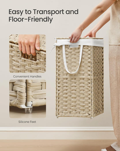 SONGMICS Laundry Hamper with Lid, 23.8 Gal (90 L) Synthetic Rattan,Foldable
