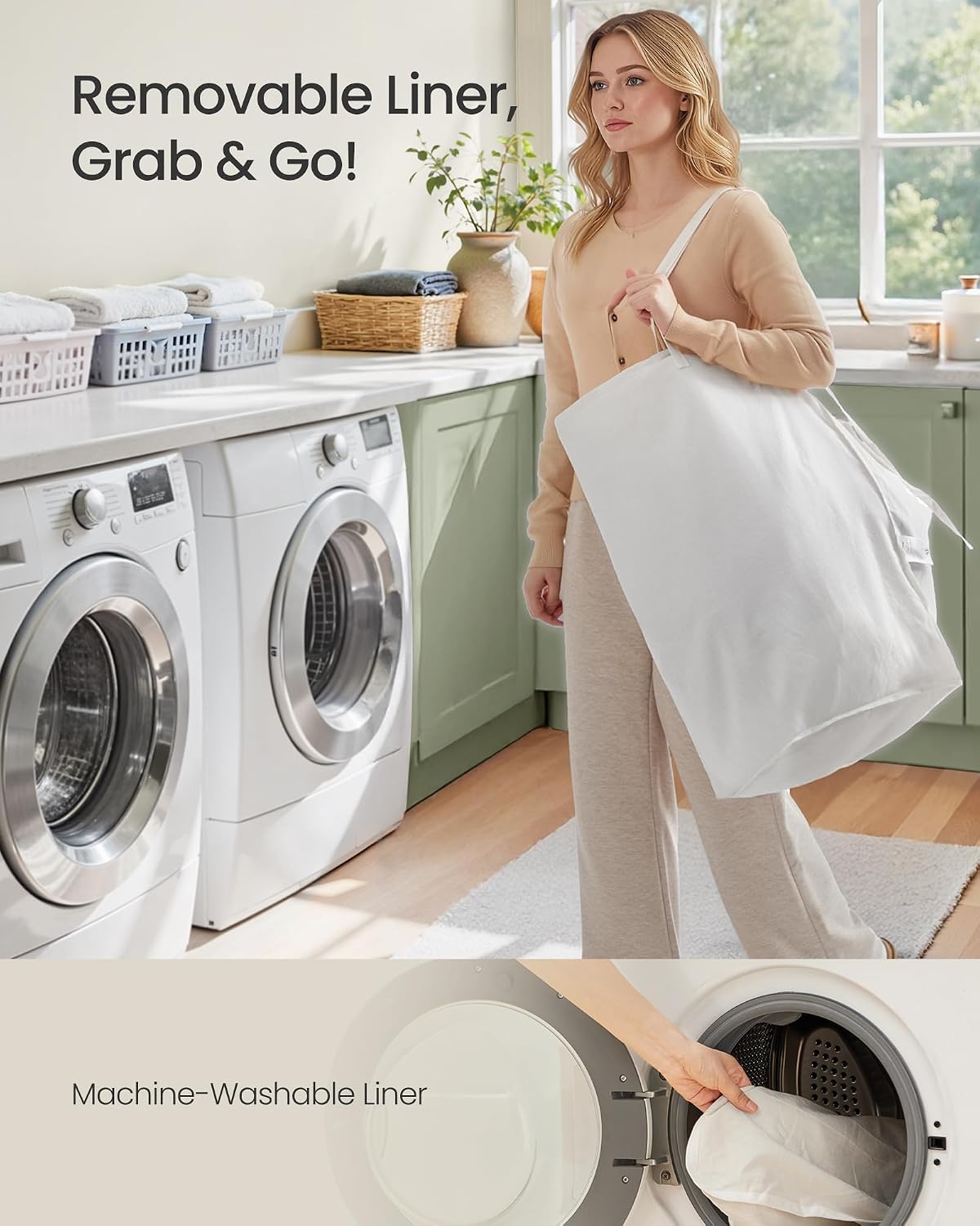 SONGMICS Laundry Hamper with Lid, 23.8 Gal (90 L) Synthetic Rattan,Foldable