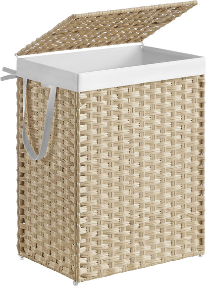 SONGMICS Laundry Hamper with Lid, 23.8 Gal (90 L) Synthetic Rattan,Foldable