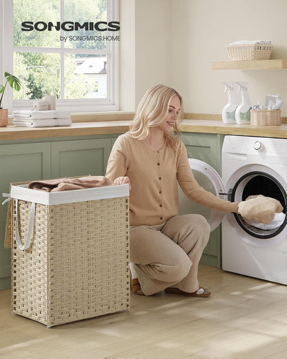 SONGMICS Laundry Hamper with Lid, 23.8 Gal (90 L) Synthetic Rattan,Foldable