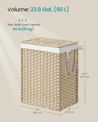 SONGMICS Laundry Hamper with Lid, 23.8 Gal (90 L) Synthetic Rattan,Foldable