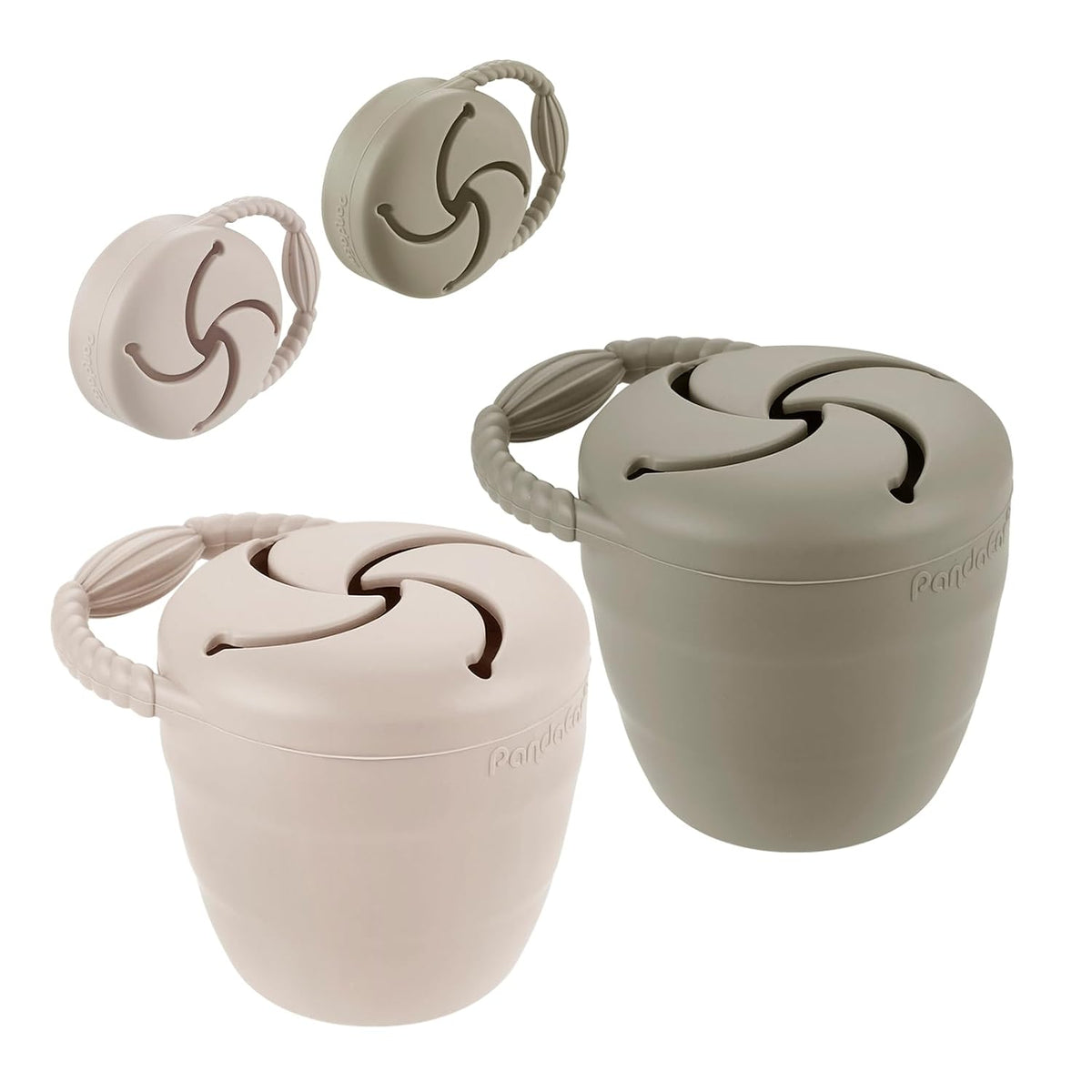 Silicone Snack Containers, Collapsible Toddler Snack Cups Spill Proof Food Catcher for Toddler Baby, Pack of 2 (Light Tan/Walnut)