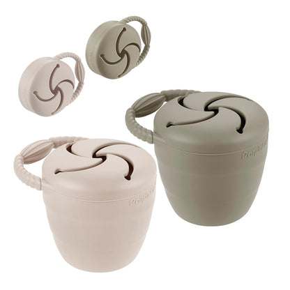 Silicone Snack Containers, Collapsible Toddler Snack Cups Spill Proof Food Catcher for Toddler Baby, Pack of 2 (Light Tan/Walnut)