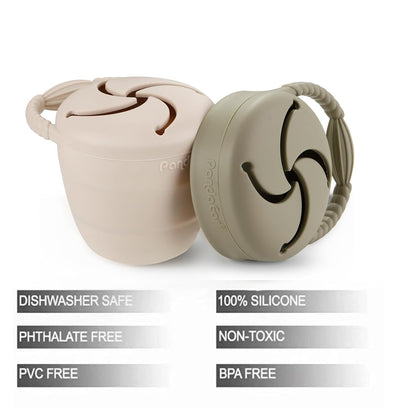 Silicone Snack Containers, Collapsible Toddler Snack Cups Spill Proof Food Catcher for Toddler Baby, Pack of 2 (Light Tan/Walnut)