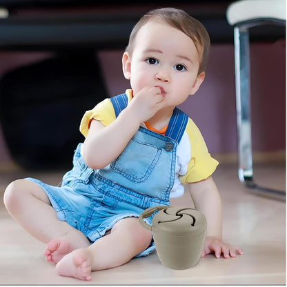 Silicone Snack Containers, Collapsible Toddler Snack Cups Spill Proof Food Catcher for Toddler Baby, Pack of 2 (Light Tan/Walnut)