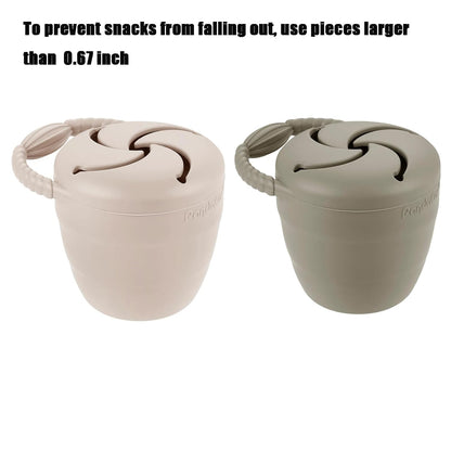 Silicone Snack Containers, Collapsible Toddler Snack Cups Spill Proof Food Catcher for Toddler Baby, Pack of 2 (Light Tan/Walnut)