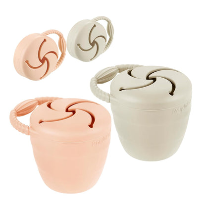 Silicone Snack Containers, Collapsible Toddler Snack Cups Spill Proof Food Catcher for Toddler Baby, Pack of 2 (Light Tan/Walnut)
