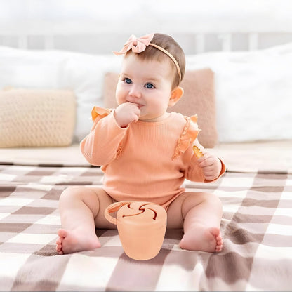 Silicone Snack Containers, Collapsible Toddler Snack Cups Spill Proof Food Catcher for Toddler Baby, Pack of 2 (Light Tan/Walnut)