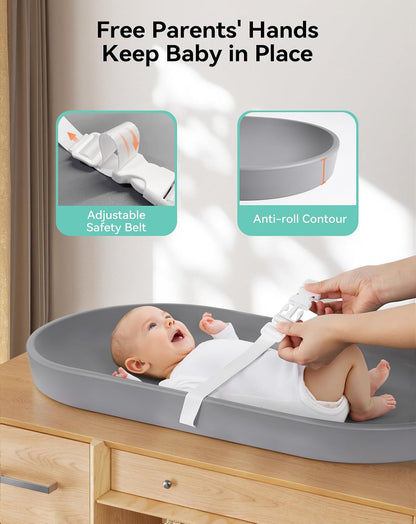 Baby Changing Pad for Dresser - Wipeable & with Restraining Belt