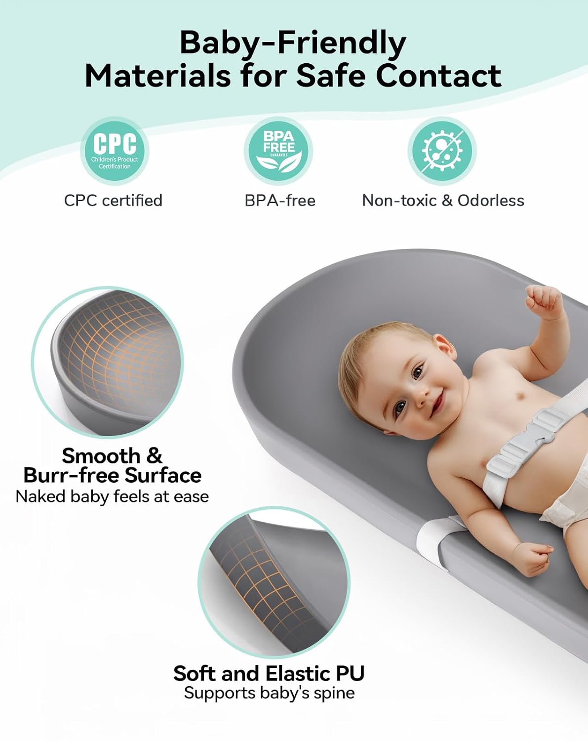 Baby Changing Pad for Dresser - Wipeable & with Restraining Belt
