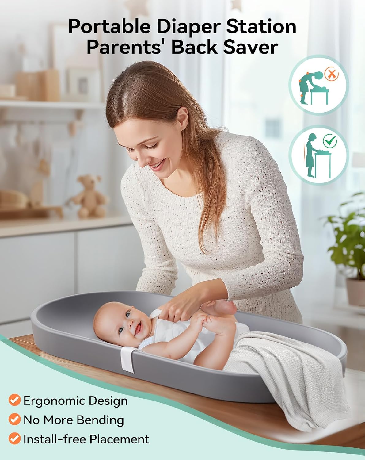 Baby Changing Pad for Dresser - Wipeable & with Restraining Belt
