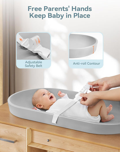 Baby Changing Pad for Dresser - Wipeable & with Restraining Belt