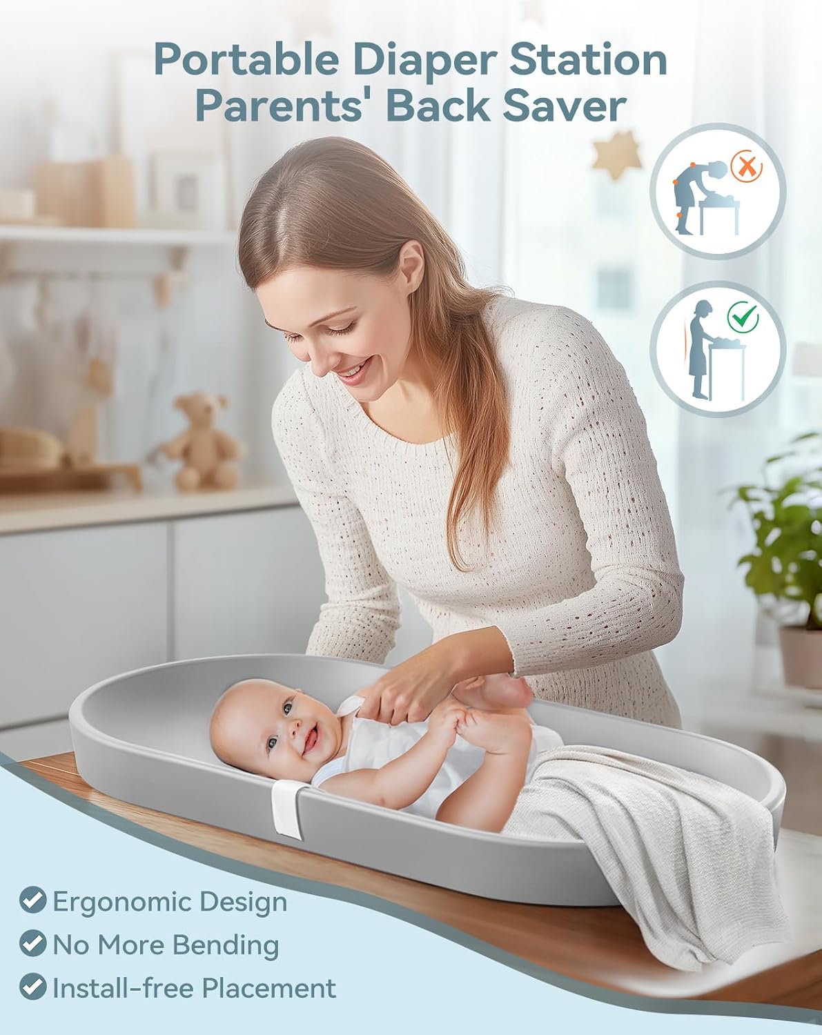 Baby Changing Pad for Dresser - Wipeable & with Restraining Belt