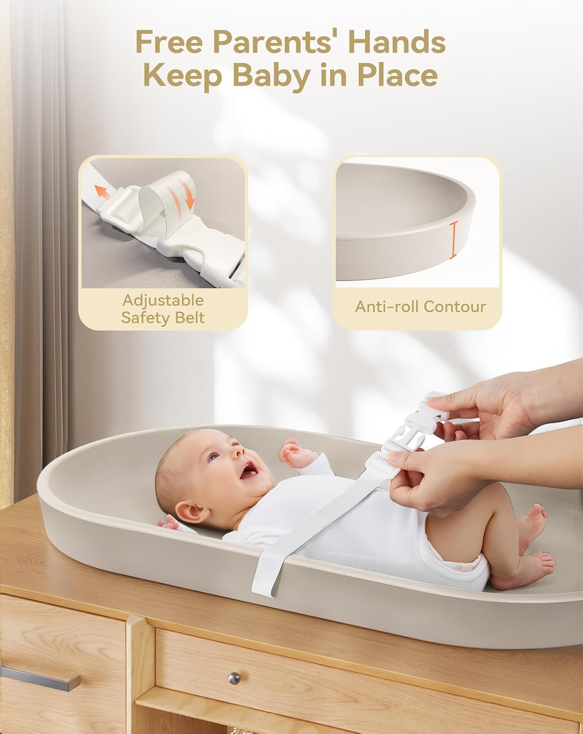 Baby Changing Pad for Dresser - Wipeable & with Restraining Belt