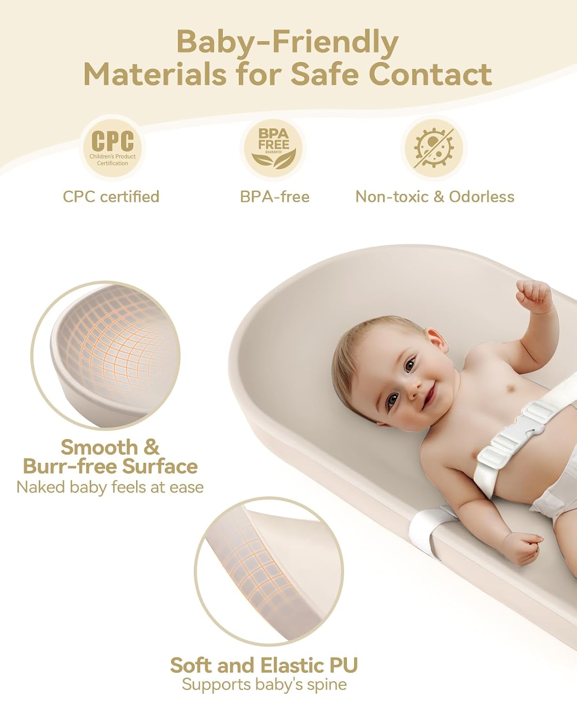 Baby Changing Pad for Dresser - Wipeable & with Restraining Belt