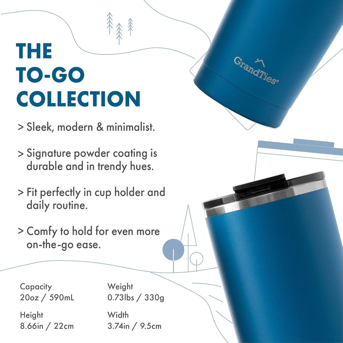 Insulated Coffee Tumbler Cup w/Tritan Lid | Leak Proof, Reusable, Double Walled Vacuum Stainless Steel Water Bottle Travel Mug | Thermal Cups for Hot and Cold Drinks | 20oz | Periwinkle