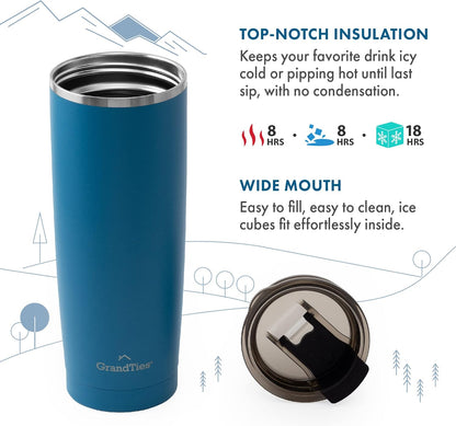 Insulated Coffee Tumbler Cup w/Tritan Lid | Leak Proof, Reusable, Double Walled Vacuum Stainless Steel Water Bottle Travel Mug | Thermal Cups for Hot and Cold Drinks | 20oz | Periwinkle