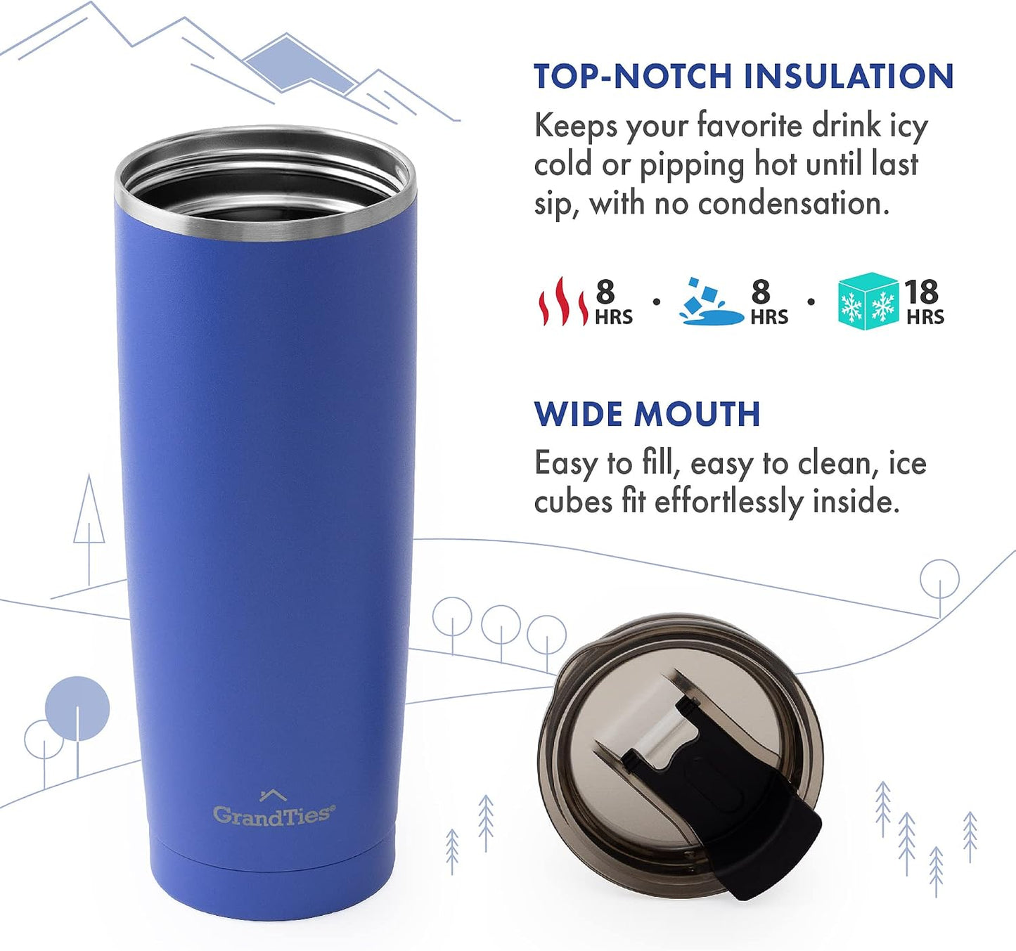 Insulated Coffee Tumbler Cup w/Tritan Lid | Leak Proof, Reusable, Double Walled Vacuum Stainless Steel Water Bottle Travel Mug | Thermal Cups for Hot and Cold Drinks | 20oz | Periwinkle