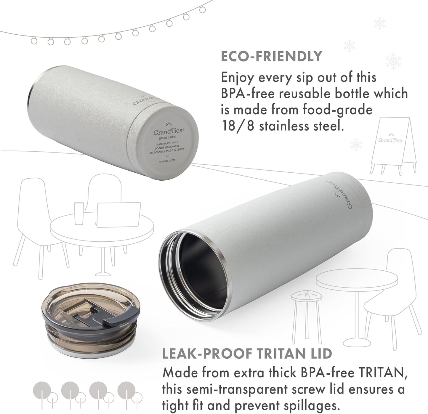Insulated Coffee Tumbler Cup w/Tritan Lid | Leak Proof, Reusable, Double Walled Vacuum Stainless Steel Water Bottle Travel Mug | Thermal Cups for Hot and Cold Drinks | 20oz | Periwinkle