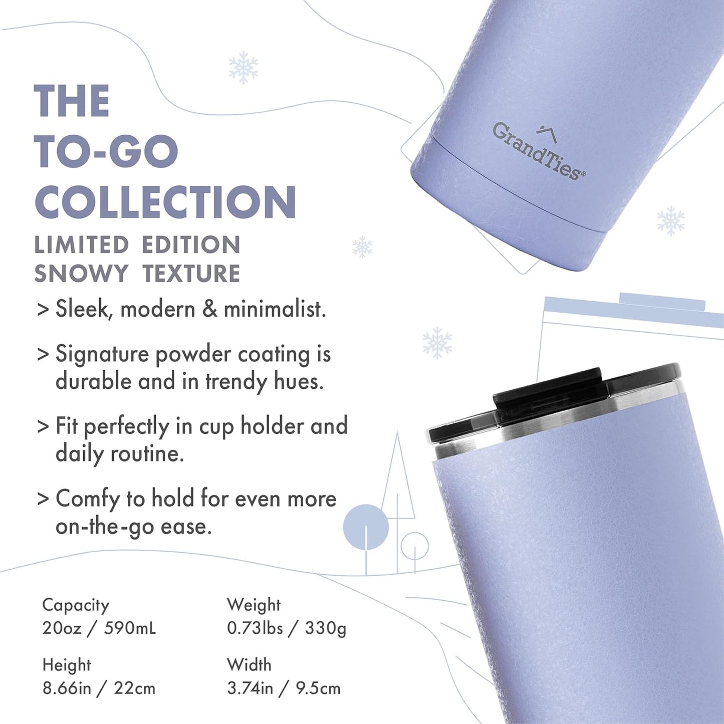 Insulated Coffee Tumbler Cup w/Tritan Lid | Leak Proof, Reusable, Double Walled Vacuum Stainless Steel Water Bottle Travel Mug | Thermal Cups for Hot and Cold Drinks | 20oz | Periwinkle