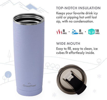 Insulated Coffee Tumbler Cup w/Tritan Lid | Leak Proof, Reusable, Double Walled Vacuum Stainless Steel Water Bottle Travel Mug | Thermal Cups for Hot and Cold Drinks | 20oz | Periwinkle