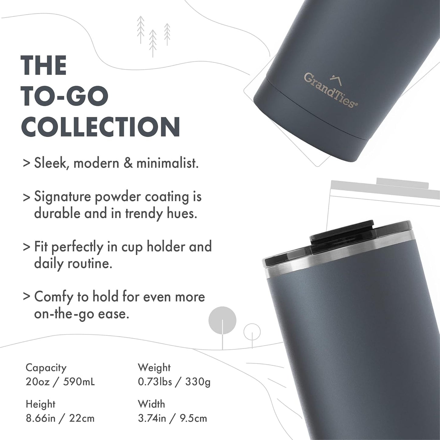 Insulated Coffee Tumbler Cup w/Tritan Lid | Leak Proof, Reusable, Double Walled Vacuum Stainless Steel Water Bottle Travel Mug | Thermal Cups for Hot and Cold Drinks | 20oz | Periwinkle