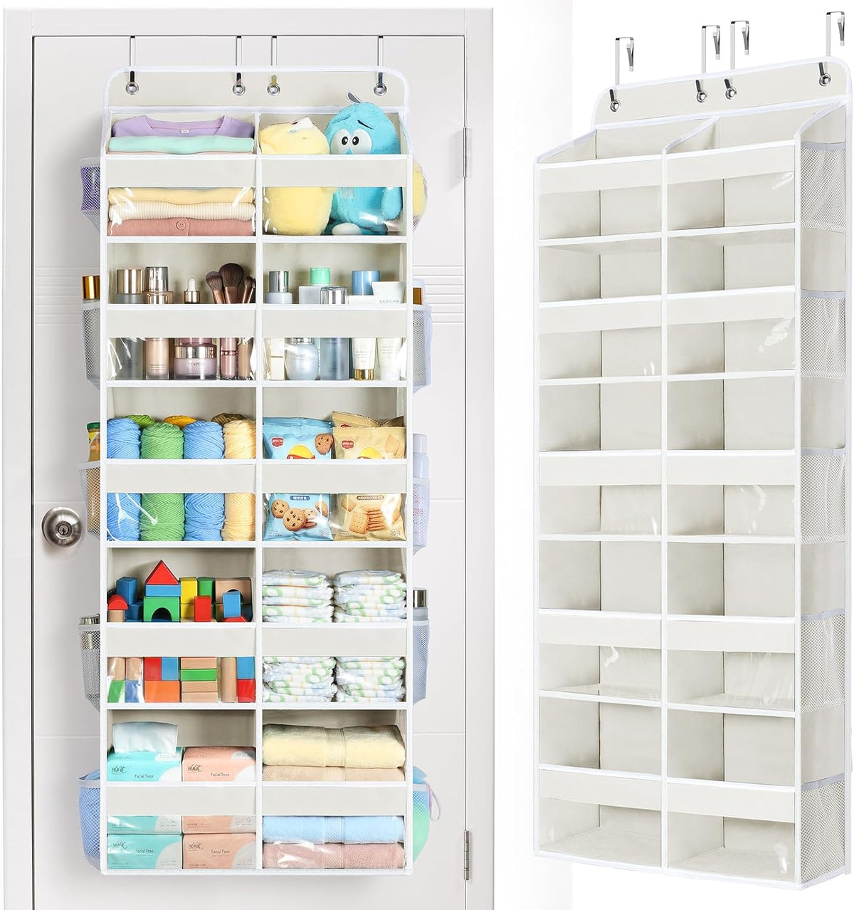Over The Door Organizer, 6 Tier Extra Large Behind Door Storage of 12 Compartments, 80lbs Heavy Duty Door Organizer Hanging with Clear Window for Closet Bedroom Pantry Bathroom, Grey