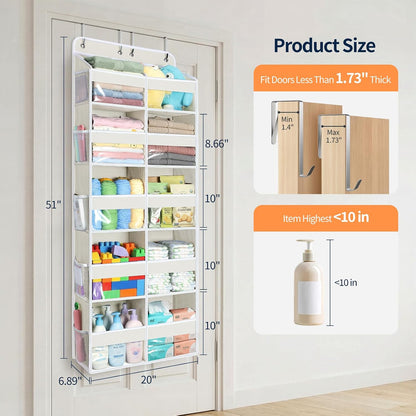 Over The Door Organizer, 6 Tier Extra Large Behind Door Storage of 12 Compartments, 80lbs Heavy Duty Door Organizer Hanging with Clear Window for Closet Bedroom Pantry Bathroom, Grey