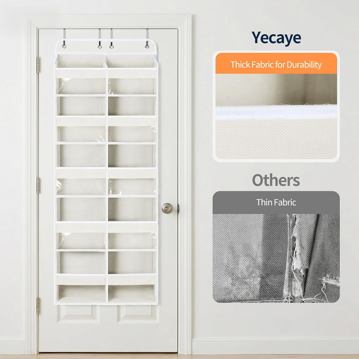Over The Door Organizer, 6 Tier Extra Large Behind Door Storage of 12 Compartments, 80lbs Heavy Duty Door Organizer Hanging with Clear Window for Closet Bedroom Pantry Bathroom, Grey