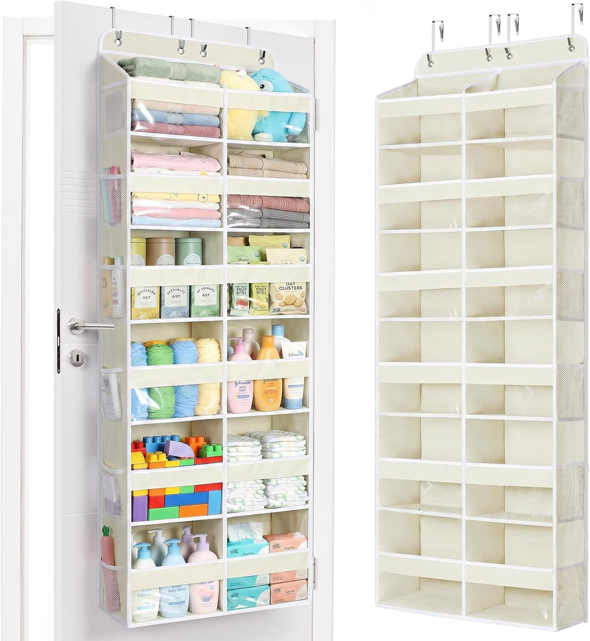 Over The Door Organizer, 6 Tier Extra Large Behind Door Storage of 12 Compartments, 80lbs Heavy Duty Door Organizer Hanging with Clear Window for Closet Bedroom Pantry Bathroom, Grey