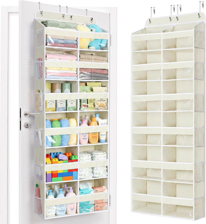Over The Door Organizer, 6 Tier Extra Large Behind Door Storage of 12 Compartments, 80lbs Heavy Duty Door Organizer Hanging with Clear Window for Closet Bedroom Pantry Bathroom, Grey