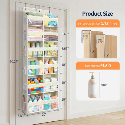 Over The Door Organizer, 6 Tier Extra Large Behind Door Storage of 12 Compartments, 80lbs Heavy Duty Door Organizer Hanging with Clear Window for Closet Bedroom Pantry Bathroom, Grey