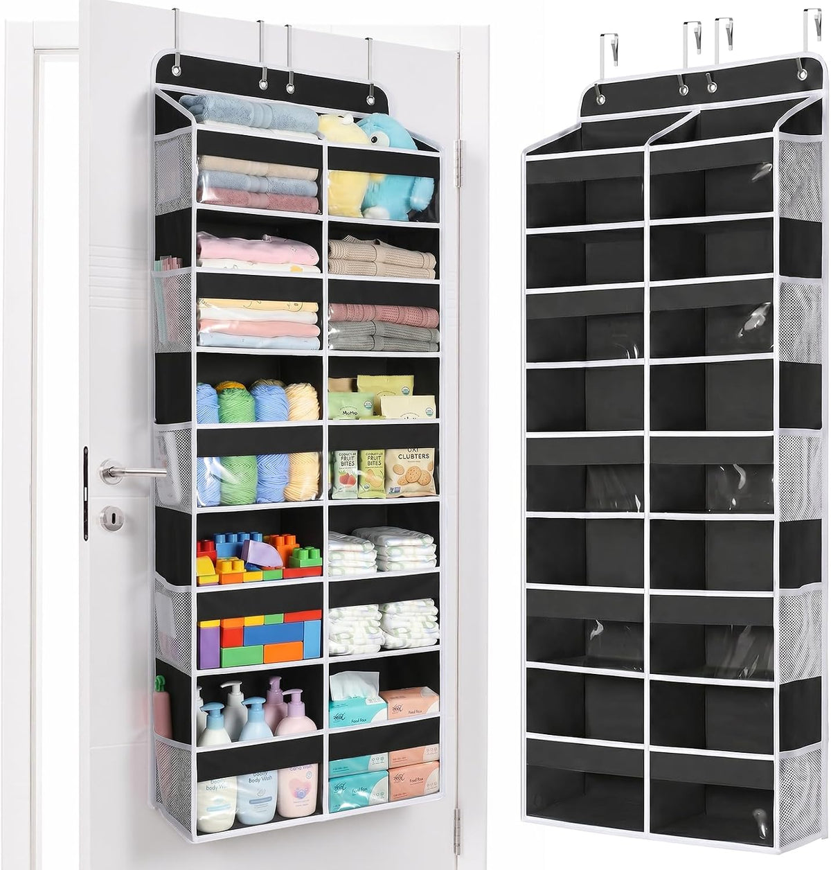 Over The Door Organizer, 6 Tier Extra Large Behind Door Storage of 12 Compartments, 80lbs Heavy Duty Door Organizer Hanging with Clear Window for Closet Bedroom Pantry Bathroom, Grey