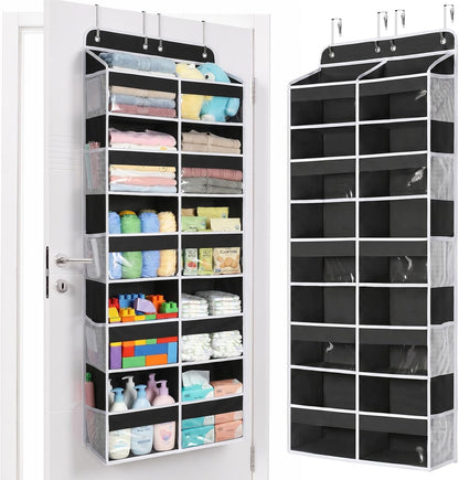 Over The Door Organizer, 6 Tier Extra Large Behind Door Storage of 12 Compartments, 80lbs Heavy Duty Door Organizer Hanging with Clear Window for Closet Bedroom Pantry Bathroom, Grey