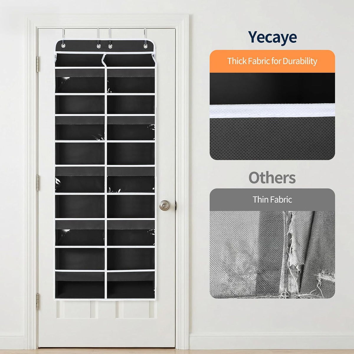 Over The Door Organizer, 6 Tier Extra Large Behind Door Storage of 12 Compartments, 80lbs Heavy Duty Door Organizer Hanging with Clear Window for Closet Bedroom Pantry Bathroom, Grey