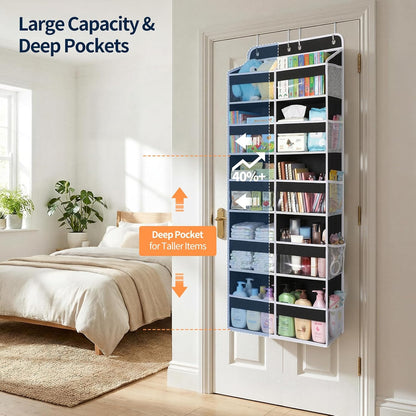 Over The Door Organizer, 6 Tier Extra Large Behind Door Storage of 12 Compartments, 80lbs Heavy Duty Door Organizer Hanging with Clear Window for Closet Bedroom Pantry Bathroom, Grey