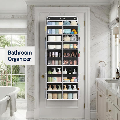 Over The Door Organizer, 6 Tier Extra Large Behind Door Storage of 12 Compartments, 80lbs Heavy Duty Door Organizer Hanging with Clear Window for Closet Bedroom Pantry Bathroom, Grey