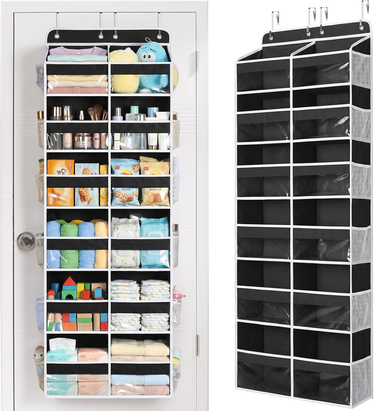 Over The Door Organizer, 6 Tier Extra Large Behind Door Storage of 12 Compartments, 80lbs Heavy Duty Door Organizer Hanging with Clear Window for Closet Bedroom Pantry Bathroom, Grey