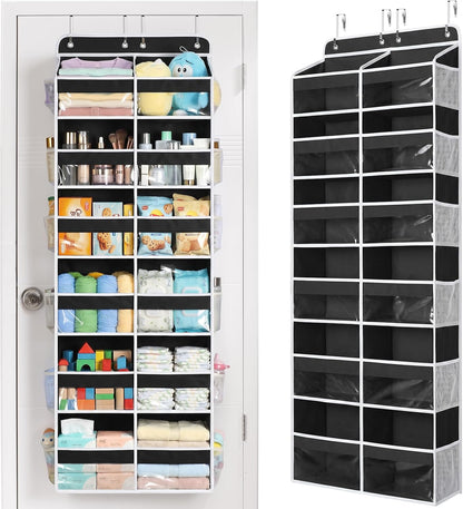 Over The Door Organizer, 6 Tier Extra Large Behind Door Storage of 12 Compartments, 80lbs Heavy Duty Door Organizer Hanging with Clear Window for Closet Bedroom Pantry Bathroom, Grey