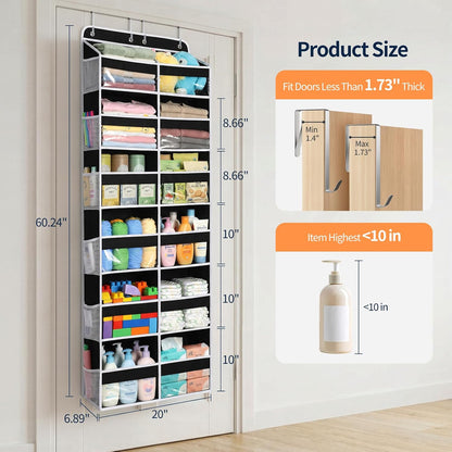 Over The Door Organizer, 6 Tier Extra Large Behind Door Storage of 12 Compartments, 80lbs Heavy Duty Door Organizer Hanging with Clear Window for Closet Bedroom Pantry Bathroom, Grey