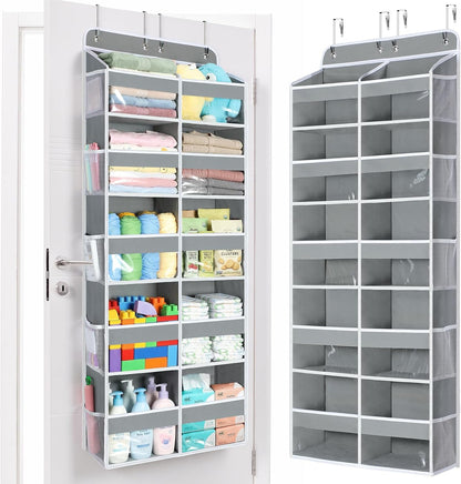 Over The Door Organizer, 6 Tier Extra Large Behind Door Storage of 12 Compartments, 80lbs Heavy Duty Door Organizer Hanging with Clear Window for Closet Bedroom Pantry Bathroom, Grey