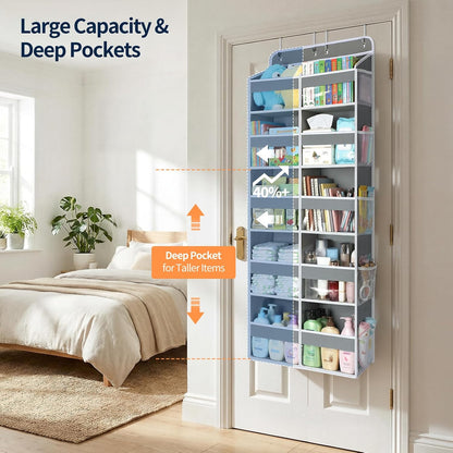 Over The Door Organizer, 6 Tier Extra Large Behind Door Storage of 12 Compartments, 80lbs Heavy Duty Door Organizer Hanging with Clear Window for Closet Bedroom Pantry Bathroom, Grey