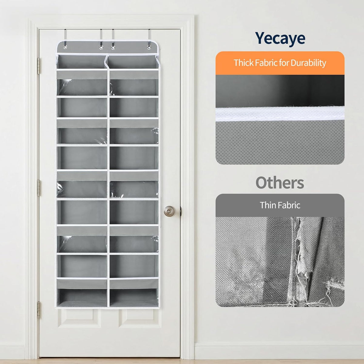 Over The Door Organizer, 6 Tier Extra Large Behind Door Storage of 12 Compartments, 80lbs Heavy Duty Door Organizer Hanging with Clear Window for Closet Bedroom Pantry Bathroom, Grey
