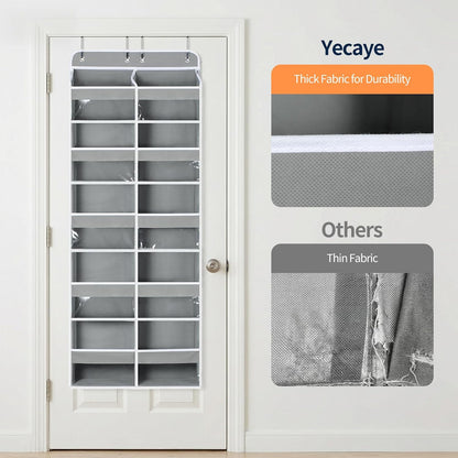 Over The Door Organizer, 6 Tier Extra Large Behind Door Storage of 12 Compartments, 80lbs Heavy Duty Door Organizer Hanging with Clear Window for Closet Bedroom Pantry Bathroom, Grey