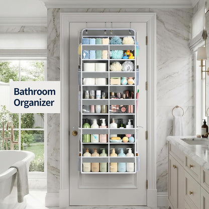 Over The Door Organizer, 6 Tier Extra Large Behind Door Storage of 12 Compartments, 80lbs Heavy Duty Door Organizer Hanging with Clear Window for Closet Bedroom Pantry Bathroom, Grey
