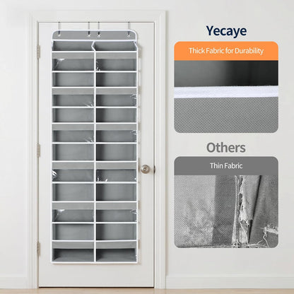 Over The Door Organizer, 6 Tier Extra Large Behind Door Storage of 12 Compartments, 80lbs Heavy Duty Door Organizer Hanging with Clear Window for Closet Bedroom Pantry Bathroom, Grey